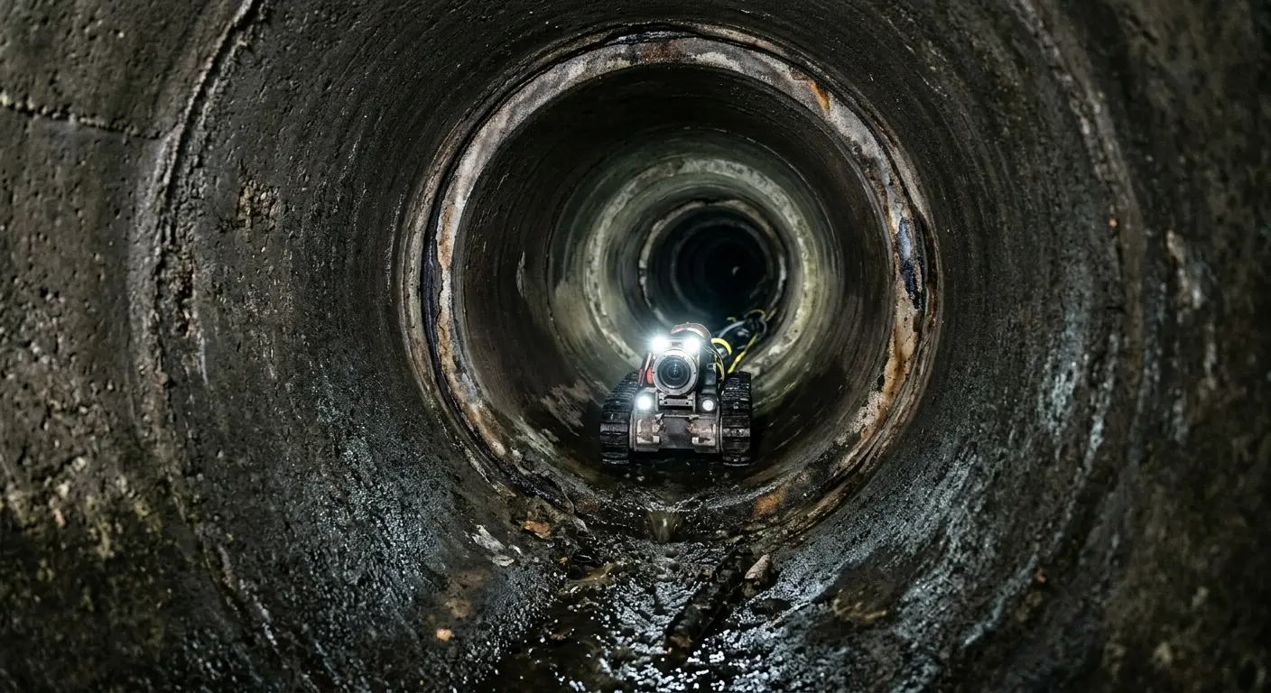 Robotic sewer camera inspecting pipe interior for Sewer Line Cleaning in South Windsor